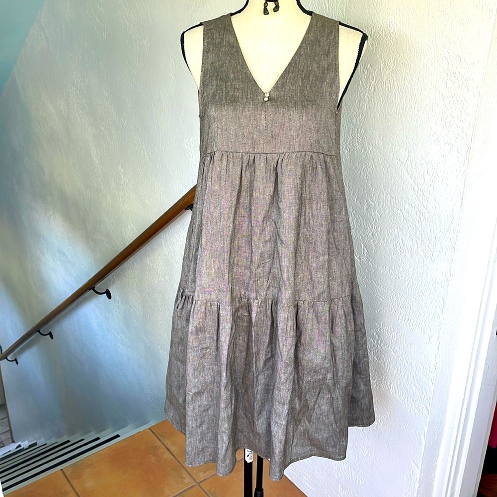 BIANCOGHIACCIO NWOT Brown Linen Sleeveless‎ A-LineTiered Dress XS Made in Italy